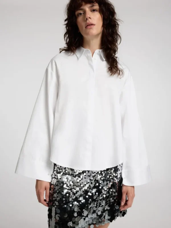 Skjorter>SELECTED PERLEDETALJE CROPPED SKJORTE White