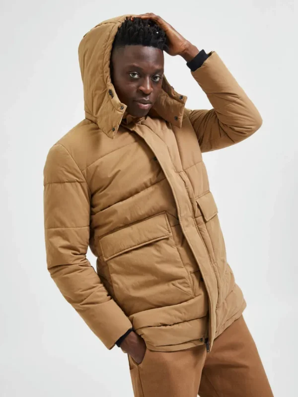 Overtøj>SELECTED POLSTRET PARKA Brown