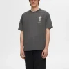 T-shirts>SELECTED PRINTET BOMULD T-SHIRT Grey
