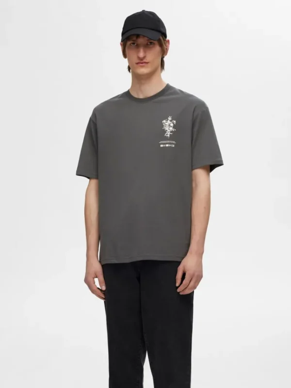 T-shirts>SELECTED PRINTET BOMULD T-SHIRT Grey