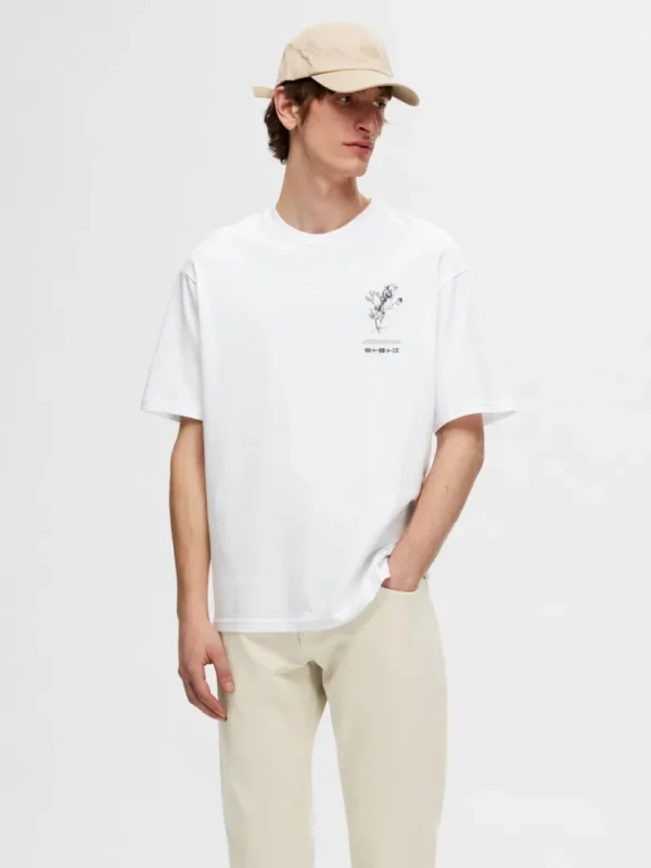 T-shirts>SELECTED PRINTET BOMULD T-SHIRT White