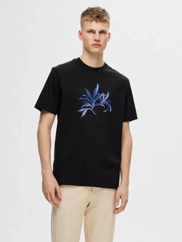 T-shirts>SELECTED PRINTET BOMULD T-SHIRT Black