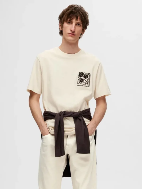 T-shirts>SELECTED PRINTET BOMULD T-SHIRT Beige