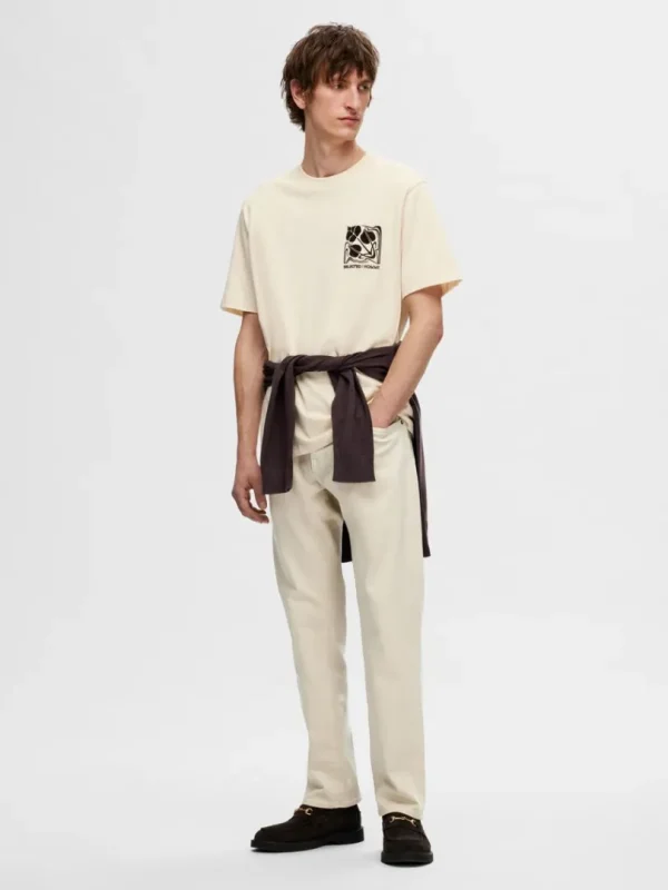 T-shirts>SELECTED PRINTET BOMULD T-SHIRT Beige