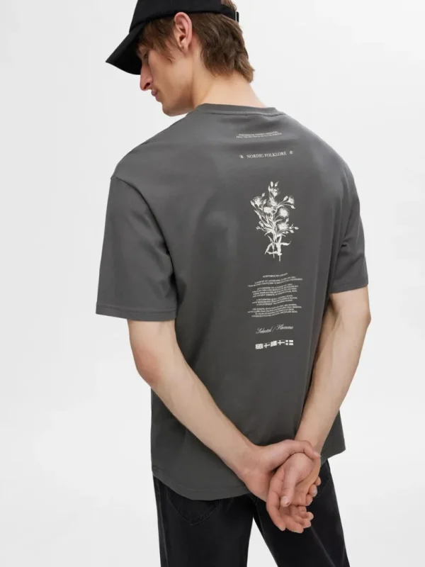 T-shirts>SELECTED PRINTET BOMULD T-SHIRT Grey