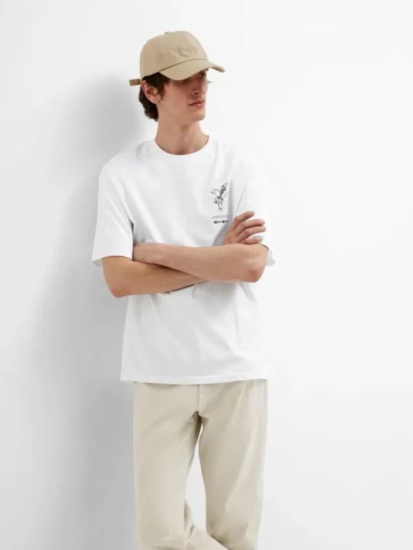 T-shirts>SELECTED PRINTET BOMULD T-SHIRT White
