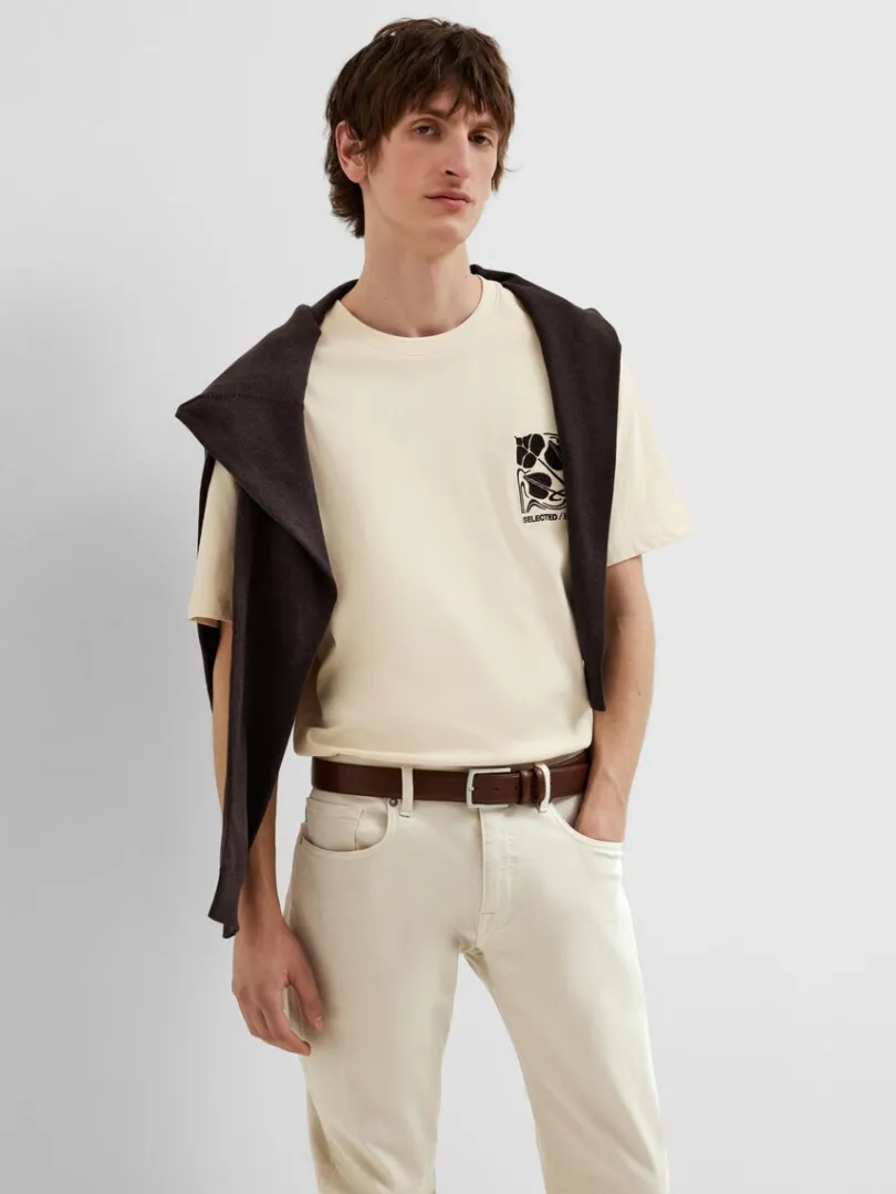printet_bomuld_tshirt_2.webp T-shirts>SELECTED PRINTET BOMULD T-SHIRT Beige