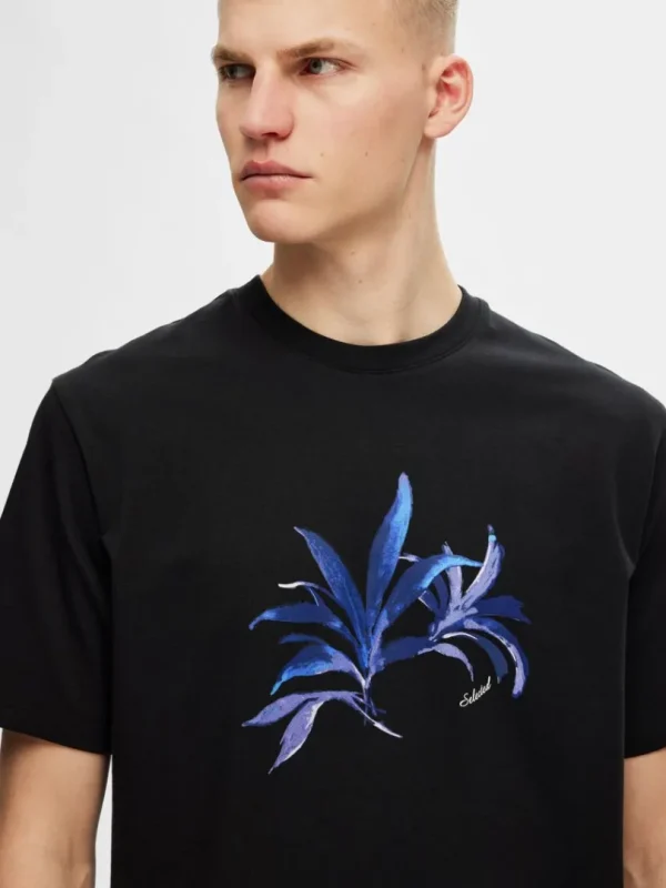T-shirts>SELECTED PRINTET BOMULD T-SHIRT Black