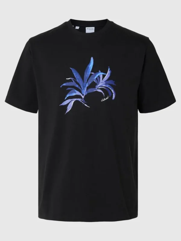 T-shirts>SELECTED PRINTET BOMULD T-SHIRT Black