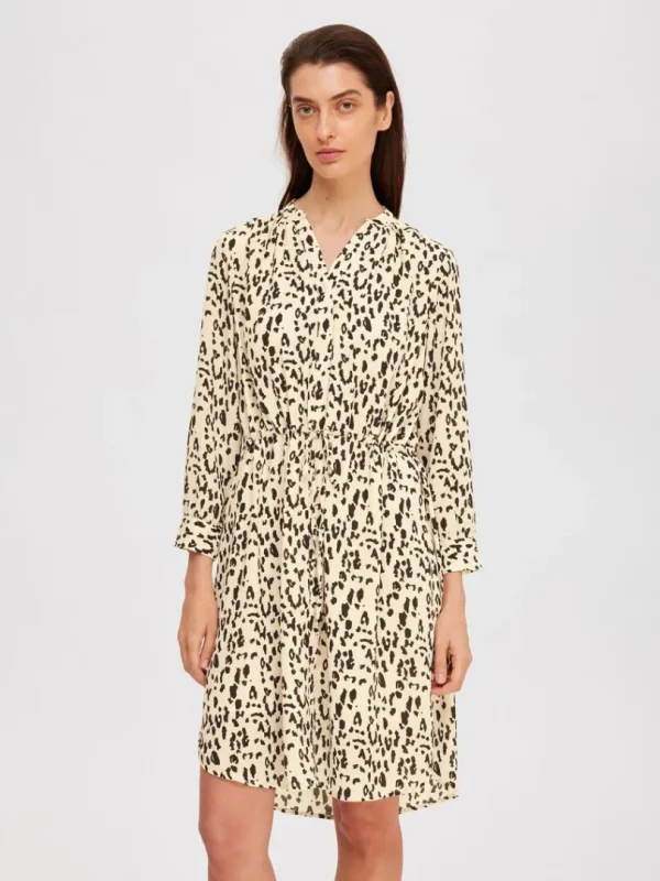 Kjoler>SELECTED PRINTET KORT KJOLE Beige