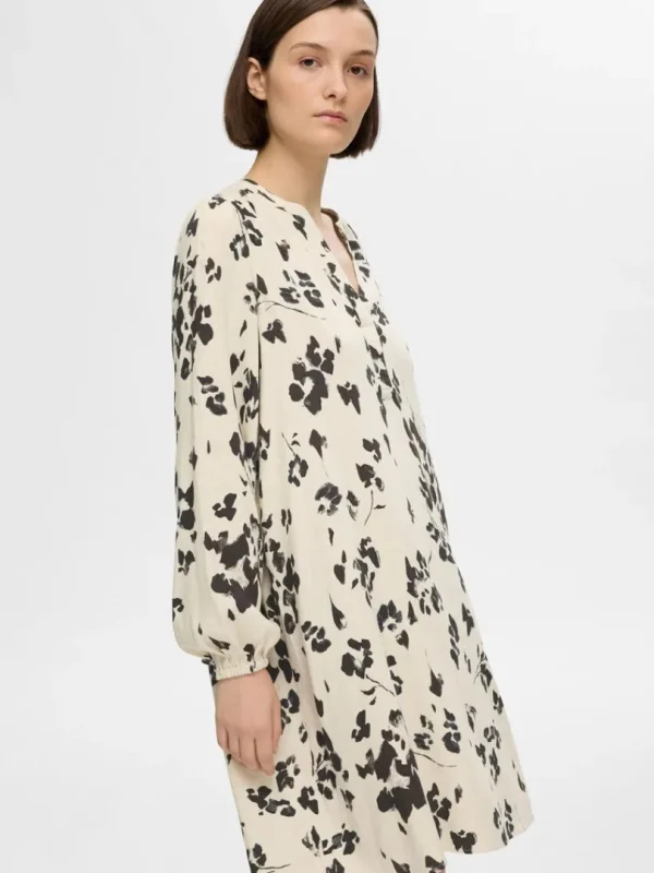 Kjoler>SELECTED PRINTET KORT KJOLE Beige