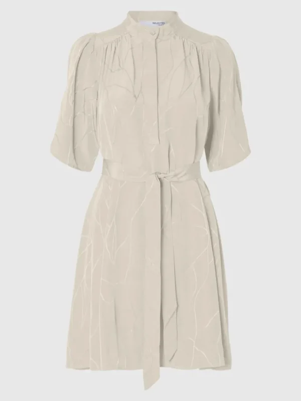 Kjoler>SELECTED PRINTET KORT KJOLE Beige