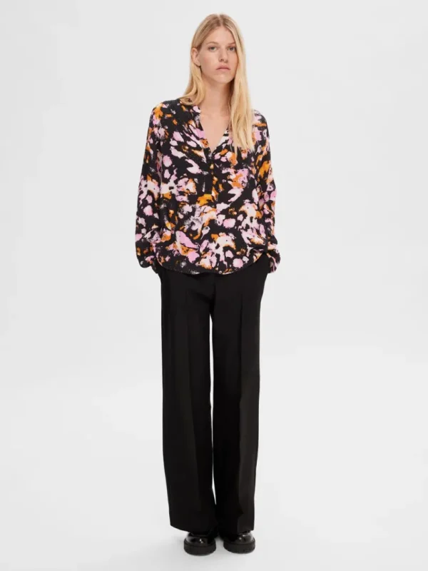 Toppe Og Bluser>SELECTED PRINTET LANGÆRMET BLUSE Coloured