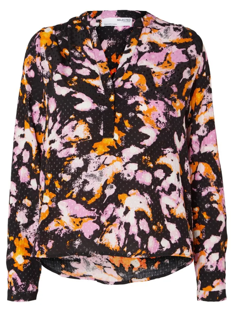printet_langrmet_bluse_5.webp Toppe Og Bluser>SELECTED PRINTET LANGÆRMET BLUSE Coloured