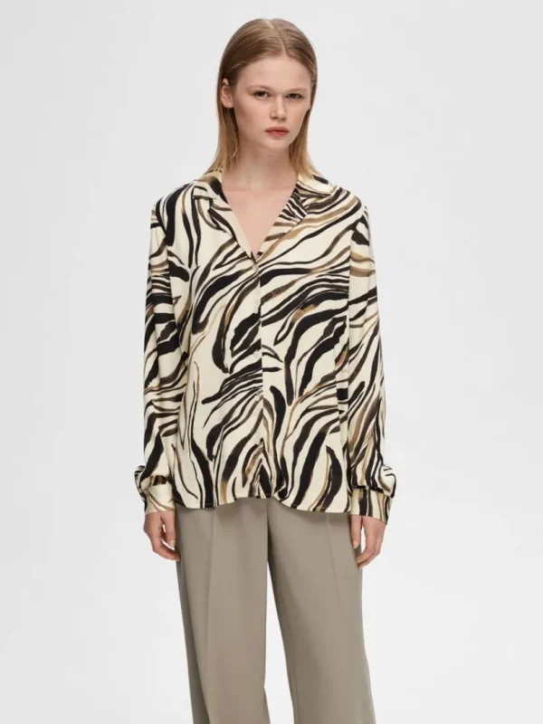 Skjorter>SELECTED PRINTET SATIN. SKJORTE Black