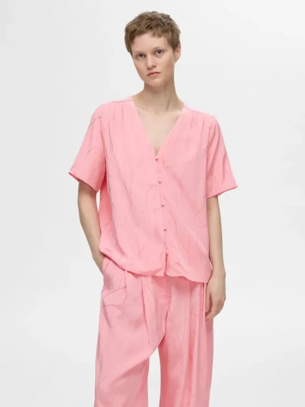 Toppe Og Bluser>SELECTED PRINTET TOP MED V-HALS Pink