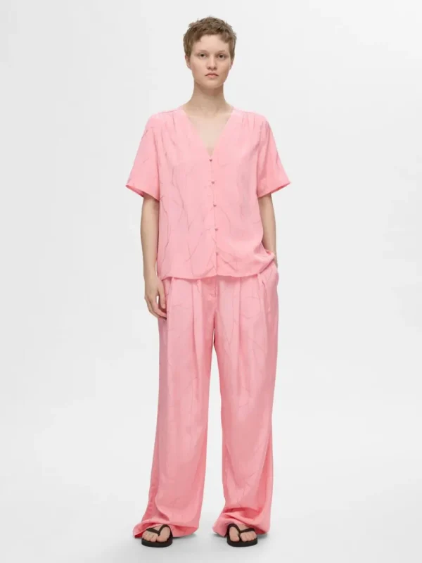 Toppe Og Bluser>SELECTED PRINTET TOP MED V-HALS Pink