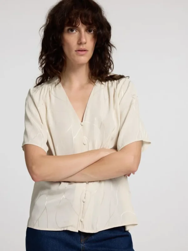 Toppe Og Bluser>SELECTED PRINTET TOP MED V-HALS Beige