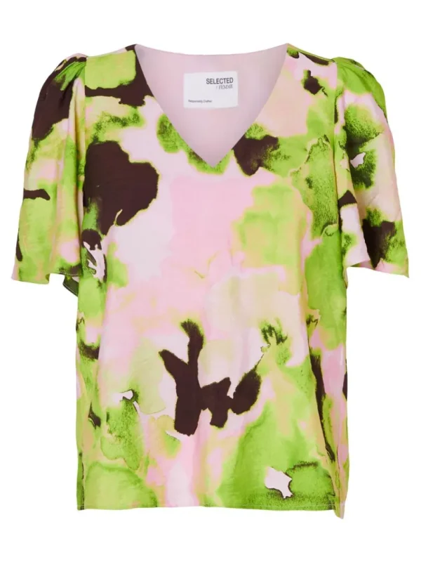 Toppe Og Bluser>SELECTED PRINTET TOP MED V-HALS Coloured