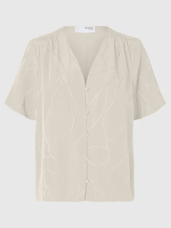 Toppe Og Bluser>SELECTED PRINTET TOP MED V-HALS Beige
