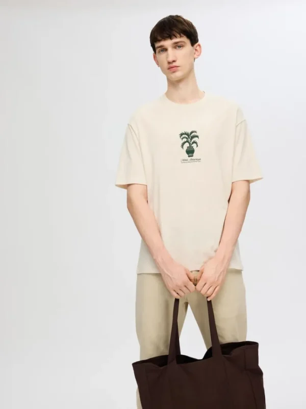 T-shirts>SELECTED PRINTET T-SHIRT Beige