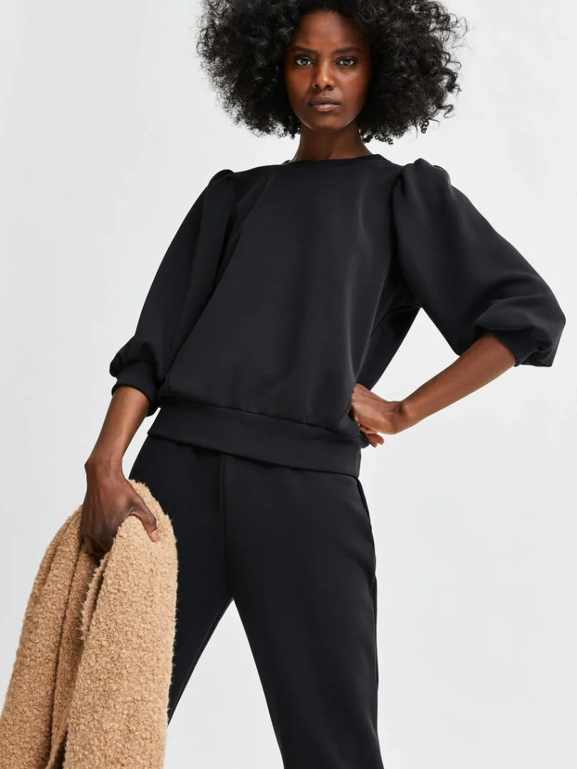 pufrme_sweatshirt_2-7.webp Hættetrøjer & Sweatshirts | Toppe Og Bluser>SELECTED PUFÆRME SWEATSHIRT Black