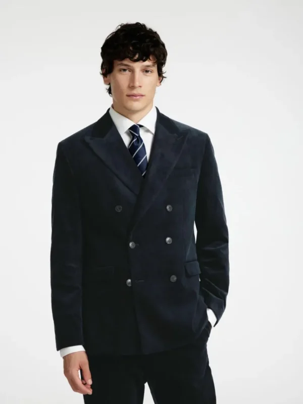 Jakkesæt & Blazers>SELECTED REGULAR FIT FLØJL DOBBELTRADET BLAZER Blue