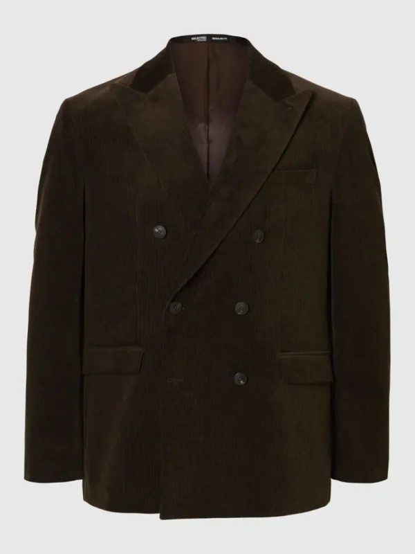 Jakkesæt & Blazers>SELECTED REGULAR FIT FLØJL DOBBELTRADET BLAZER Brown