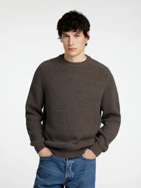 Strik>SELECTED REGULAR FIT SWEATER MED RUND HALS Brown