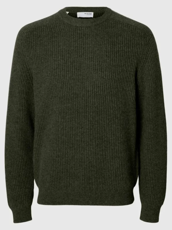 Strik>SELECTED REGULAR FIT SWEATER MED RUND HALS Green
