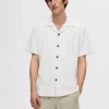 Skjorter>SELECTED RIBBET CUBAN-COLLAR KORTÆRMET SKJORTE White