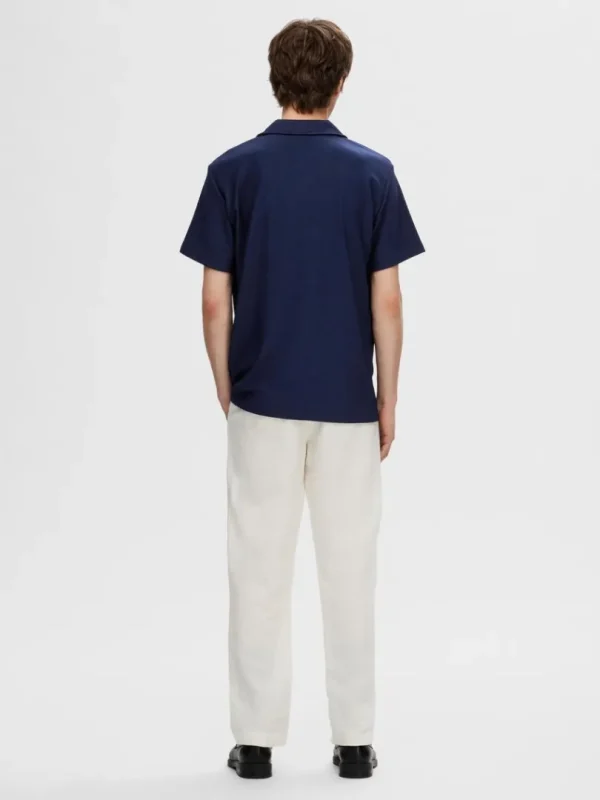 Skjorter>SELECTED RIBBET CUBAN-COLLAR KORTÆRMET SKJORTE Blue