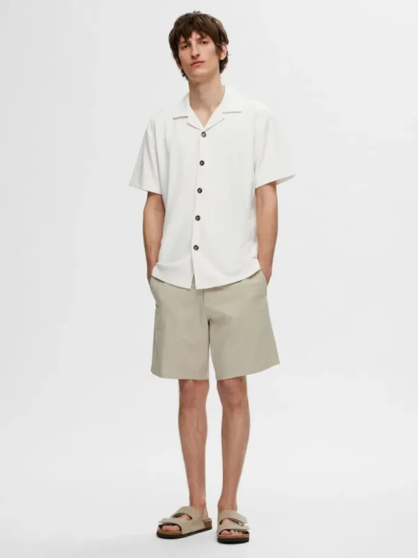 Skjorter>SELECTED RIBBET CUBAN-COLLAR KORTÆRMET SKJORTE White