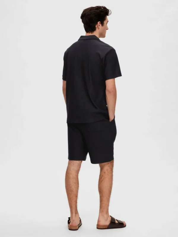 Skjorter>SELECTED RIBBET CUBAN-COLLAR KORTÆRMET SKJORTE Black