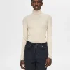 Strik>SELECTED RIBBET RULLEKRAVE Beige