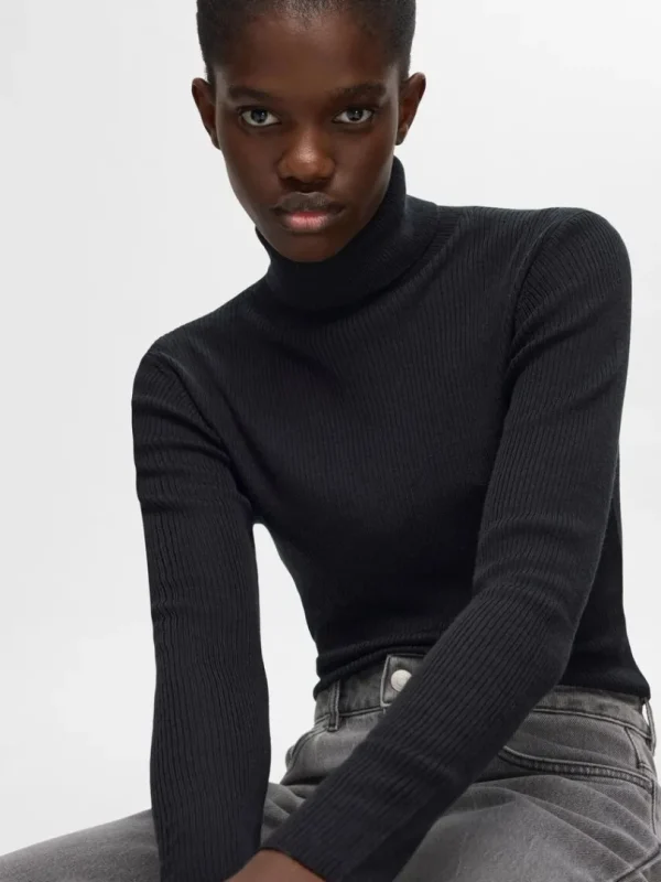 Strik>SELECTED RIBBET RULLEKRAVE Black