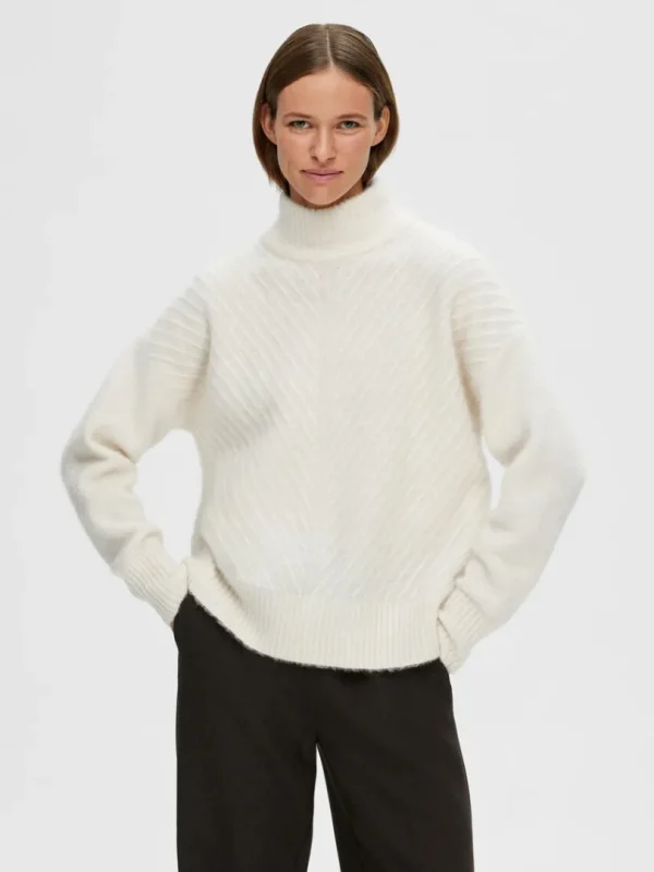 Strik>SELECTED RIBBET STRIKTRØJE Beige