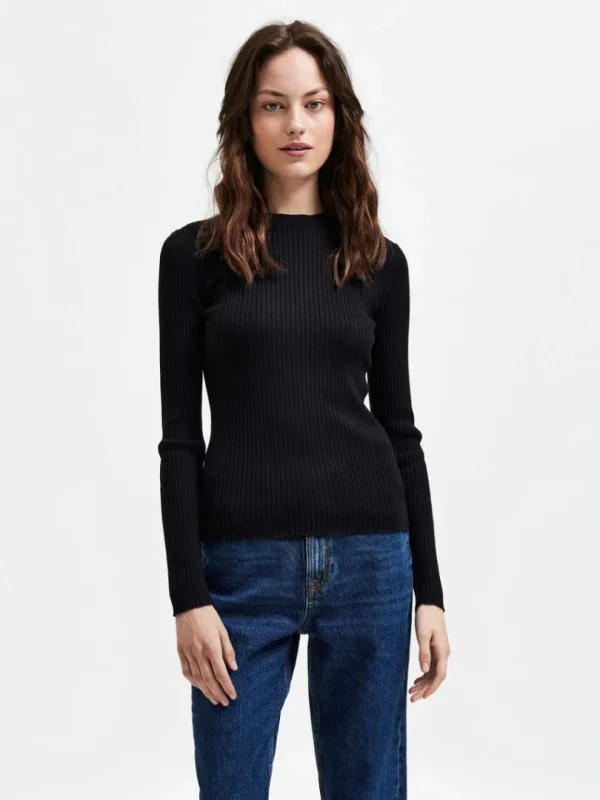 Strik>SELECTED RIBBET STRIKTRØJE Black