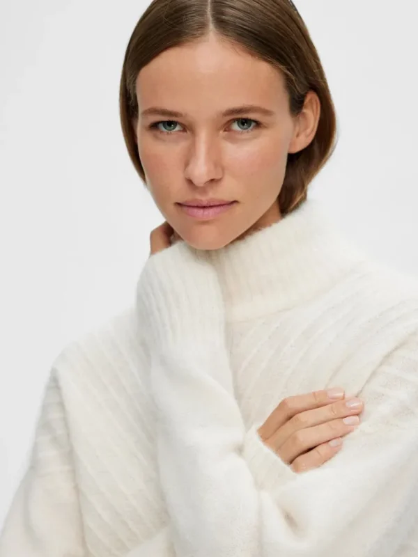 Strik>SELECTED RIBBET STRIKTRØJE Beige