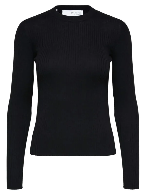 Strik>SELECTED RIBBET STRIKTRØJE Black