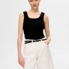 Toppe Og Bluser>SELECTED RIBBET TANKTOP Black