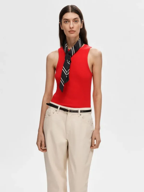 Toppe Og Bluser>SELECTED RIBBET TANKTOP Red