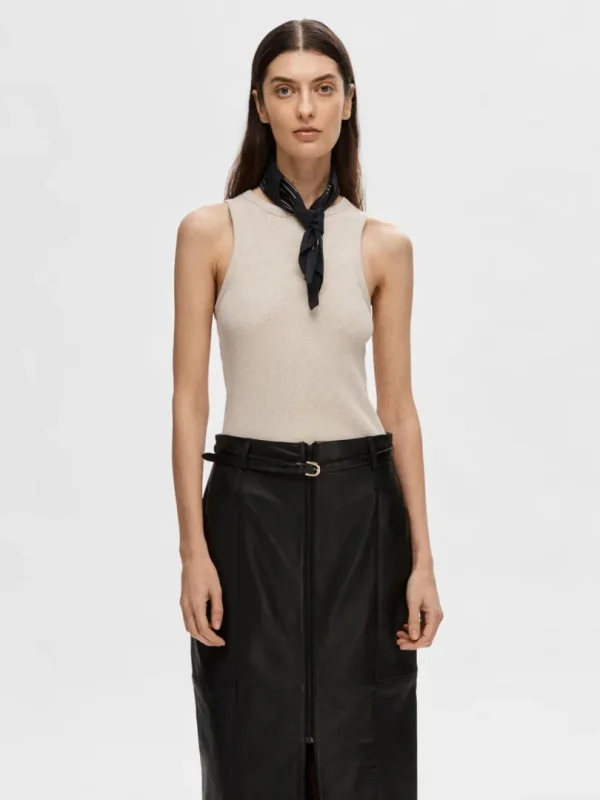 Toppe Og Bluser>SELECTED RIBBET TANKTOP Beige
