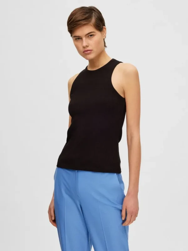 T-shirts | Toppe Og Bluser>SELECTED RIBBET TANKTOP Black