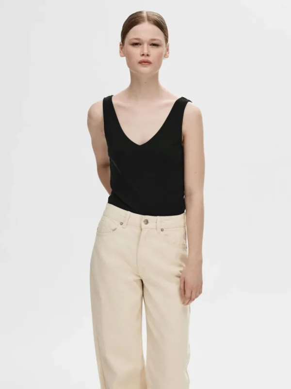 Toppe Og Bluser>SELECTED RIBBET TANKTOP Black