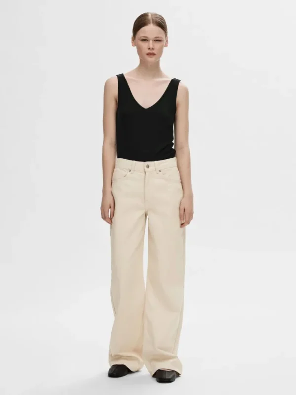 Toppe Og Bluser>SELECTED RIBBET TANKTOP Black