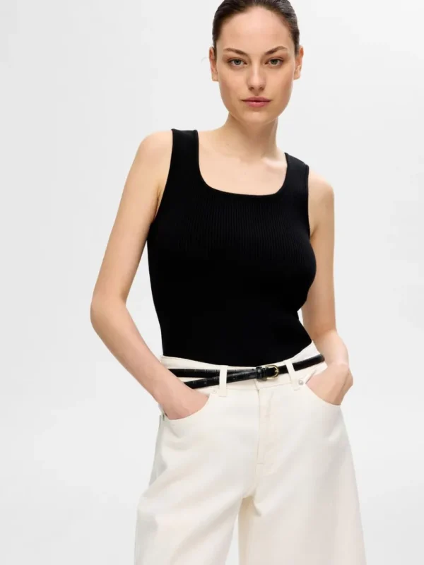 Toppe Og Bluser>SELECTED RIBBET TANKTOP Black