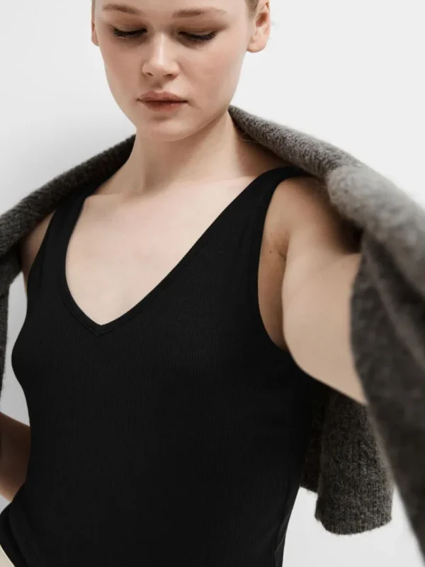 Toppe Og Bluser>SELECTED RIBBET TANKTOP Black