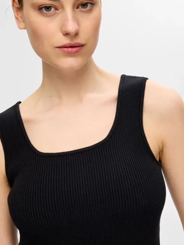 Toppe Og Bluser>SELECTED RIBBET TANKTOP Black