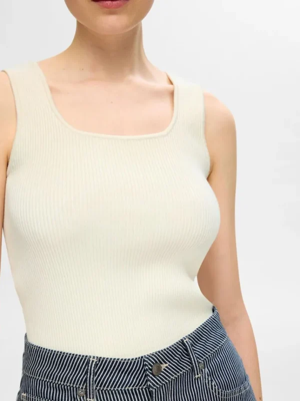 Toppe Og Bluser>SELECTED RIBBET TANKTOP Beige